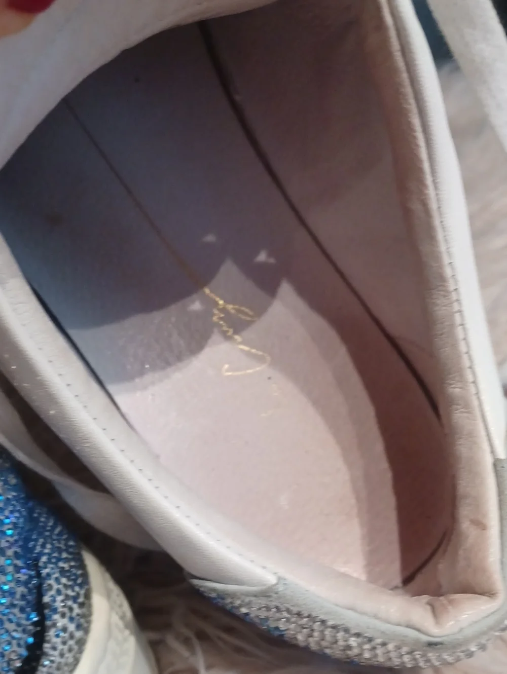 Lola Cruz White Leather Sneakers With Rhinestones